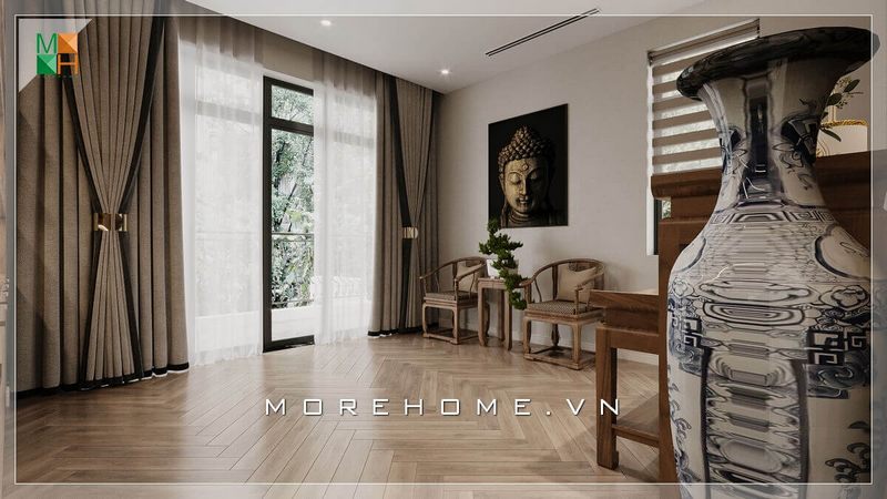 Sàn lát gỗ sẽ tạo ra một không gian phòng thờ đầy đủ tiện nghi và sang trọng hơn.