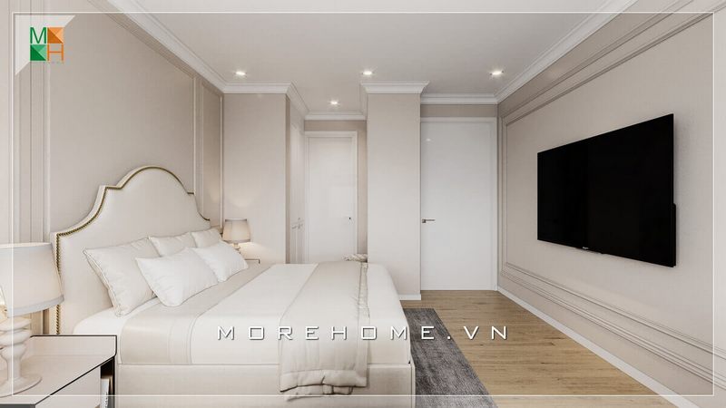 Nhìn thấy mẫu thiết kế nội thất phòng ngủ có phong cách tân cổ điển, phù hợp với không gian nhà chung cư, nhà phố, biệt thự.